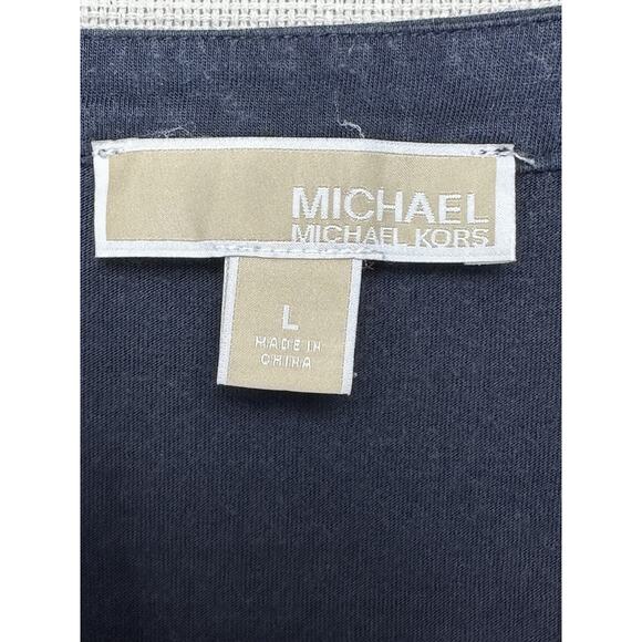 Michael Kors Women’s Sz L Navy Orange Striped Top Long Sleeve V-Neck - Picture 9 of 15